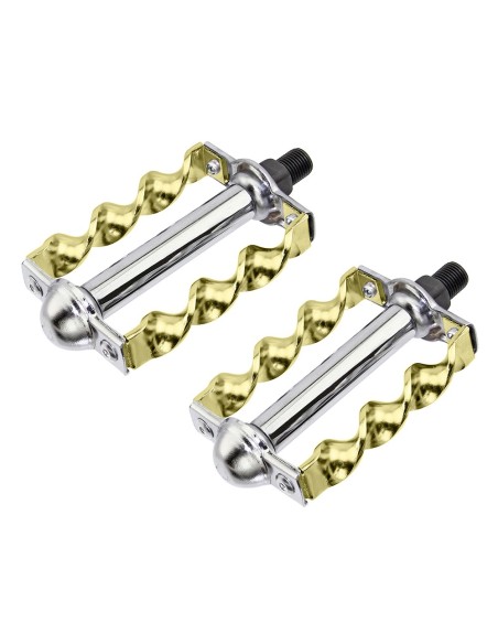 Twisted Flat Pedals 1/2 W/Logo Chrome/Gold.